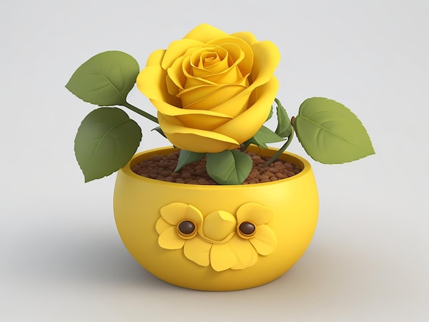 3D niedliche rosa Cartoon-Blume in einem Topf von Generate AI