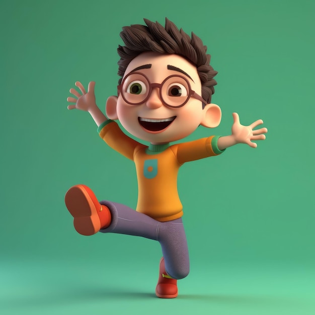3d niño feliz dibujos animados 3d render