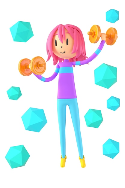 3d niño personaje de dibujos animados en acción con trazado de recorte 3d ilustrador deporte actividad ejercicio fitness entrenamiento entrenamiento estilo de vida hombre jugador tecnología VR gimnasio al aire libre ciberespacio objeto concepto