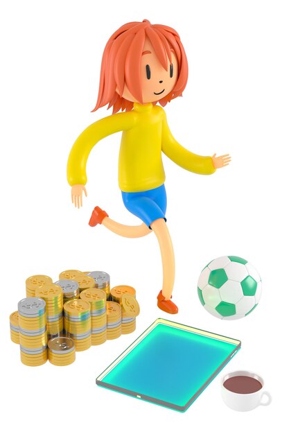 3d niño personaje de dibujos animados en acción con trazado de recorte 3d ilustrador deporte actividad ejercicio fitness entrenamiento entrenamiento estilo de vida hombre jugador tecnología VR gimnasio al aire libre ciberespacio objeto concepto