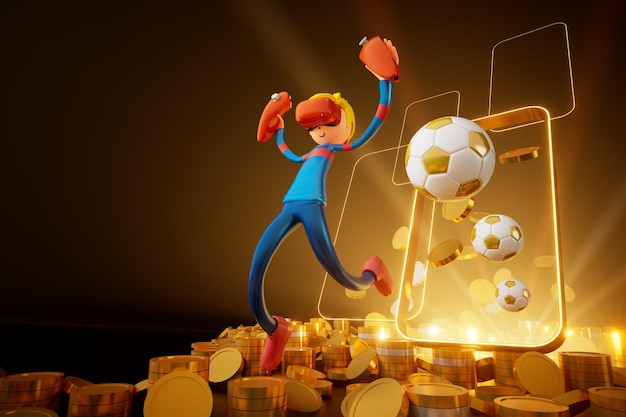 3D niño personaje futbolista en fútbol acción 3d ilustración deportes fondo concepto hombres patada movimiento deportes acción persona gráfico papel pintado dibujos animados juego fútbol creativo cartel diseño