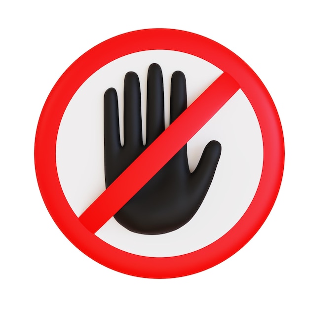 Foto 3d no toques el icono señal de mano para el concepto prohibido ilustración de renderización 3d