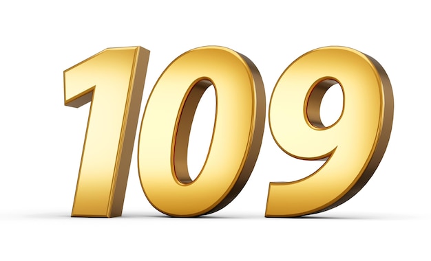 3d número 109 cem nove texto dourado isolado em fundo branco ilustração 3d