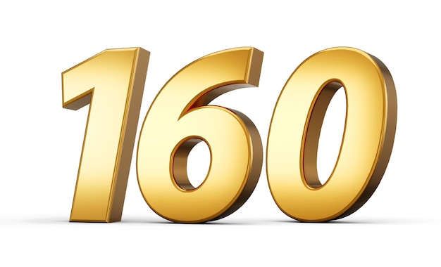 3d número 160 cento e sessenta Texto dourado isolado em fundo branco com reflexo