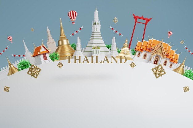 3d O icônico do conceito de viagem da tailândia os lugares mais bonitos para visitar na tailândia