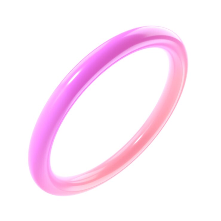 Foto 3d-objekt, abstrakte form, metall, dünner donut, geometrisch, realistisch, glänzend, rosa und lila farbverlauf, luxus-vorlage, dekorative design-illustration, minimalistisches, helles modell, isoliert, transparentes png