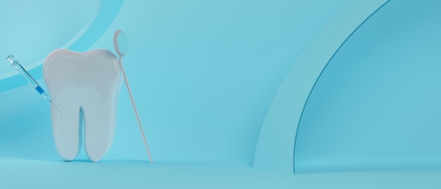 3D-Objektillustration für Zahnarztzahn mit Werkzeugen der medizinischen Gesundheitsversorgung für die Zahnklinik und das Krankenhaus