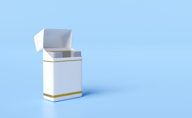 3D-Offen-Zigarettenpackung leer isoliert auf blauem Hintergrund 3D-Render-Illustration