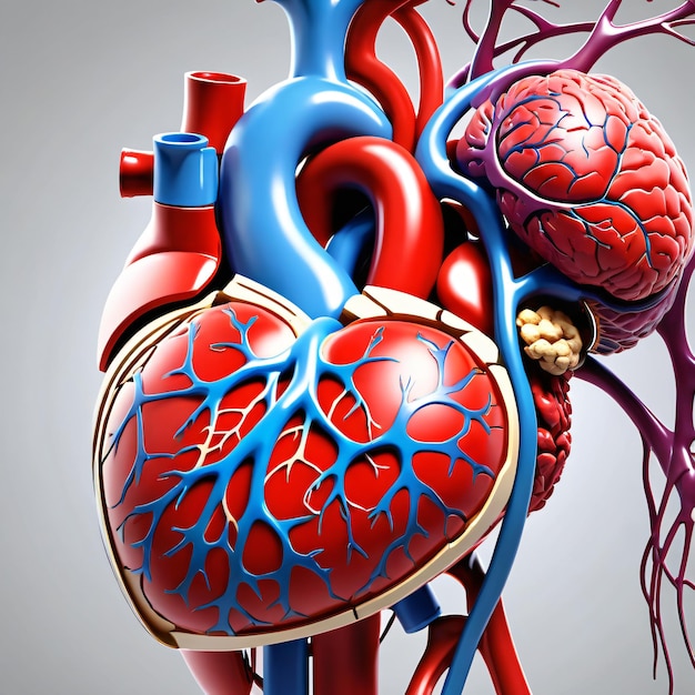 3D órgãos internos do coração humano com vasos sanguíneos ciência médica.
