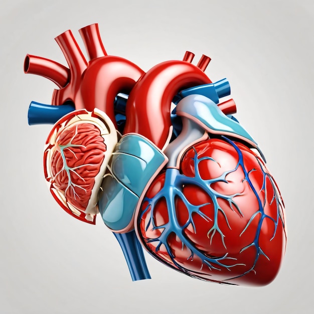 3D órgãos internos do coração humano com vasos sanguíneos ciência médica.
