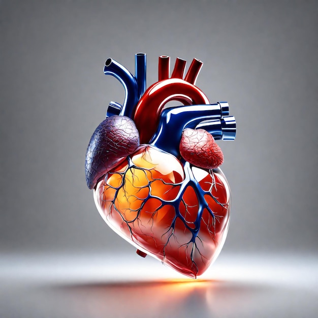 3D órgãos internos do coração humano com vasos sanguíneos ciência médica.