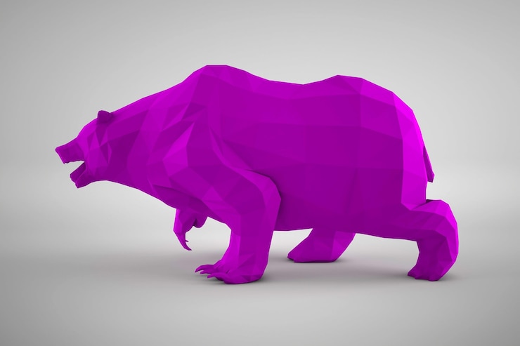 Foto 3d de un oso polar caminando. ilustración de baja poli. concepto de animales salvajes.