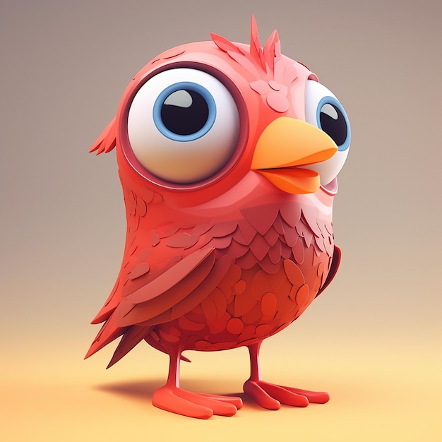 3d Un pájaro rojo con grandes ojos azules