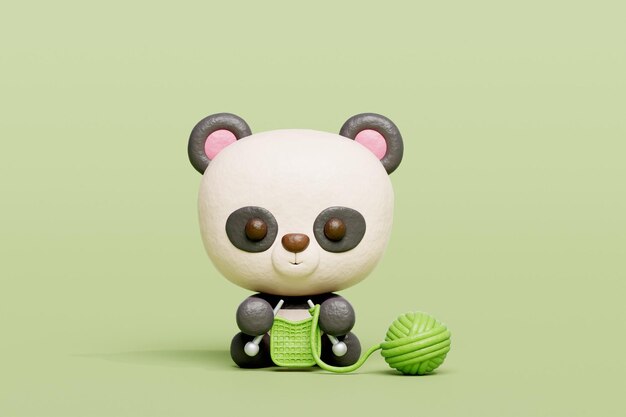 3D panda lindo tejer personaje de dibujos animados renderización 3D.