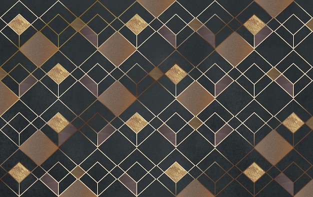 3d papel de parede abstrato moderno Linhas douradas e triângulos Formas geométricas em fundo preto