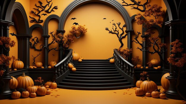 3D Papercut artesanía podio en blanco con tema de Halloween fondo de escena mínima IA generativa