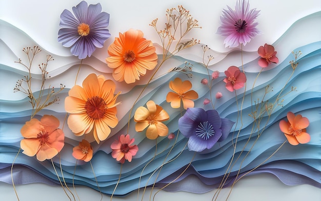 3d papercut no estilo de desenhos animados surrealistas sombreamento detalhado realista sonhando flor seca