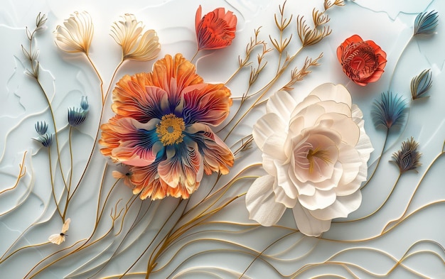 3d papercut no estilo de desenhos animados surrealistas sombreamento detalhado realista sonhando flor seca