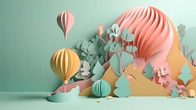 3D-Papierschnitt-Einladungskarten-Papierschnitt-Stil für alles Gute zum Geburtstagsparty-Illustration