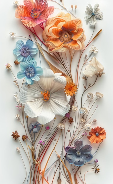 3D-Papierschnitt im Stil surrealistischer Cartoons detaillierte Schattierung realistische träumende trockene Blume