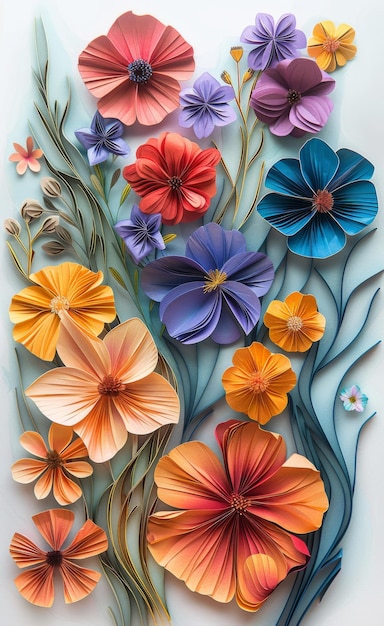 3D-Papierschnitt im Stil surrealistischer Cartoons detaillierte Schattierung realistische träumende trockene Blume