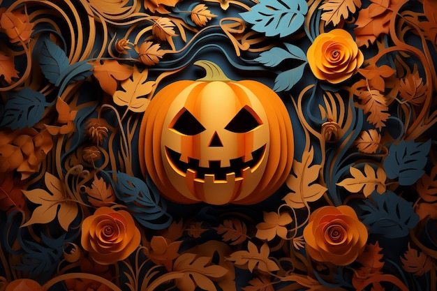 3D-Papierschnitt von Halloween-Konzept minimaler Szenen-Hintergrund Generative KI