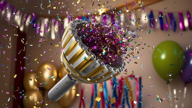 3D-Party-Popper mit Konfetti für Geburtstags- und Neujahrsfeiern 3D-Rendering