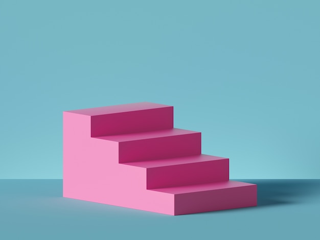 3d de pasos de color rosa, escaleras aisladas