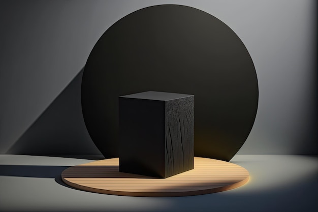 3D Pastel Black Podium Display Natur Holzständer Hintergrund für Produkte Generative ai