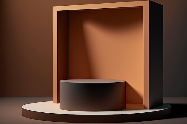 3D Pastel Brown Podium Display Natur Holzständer Hintergrund für Produkte Generative ai