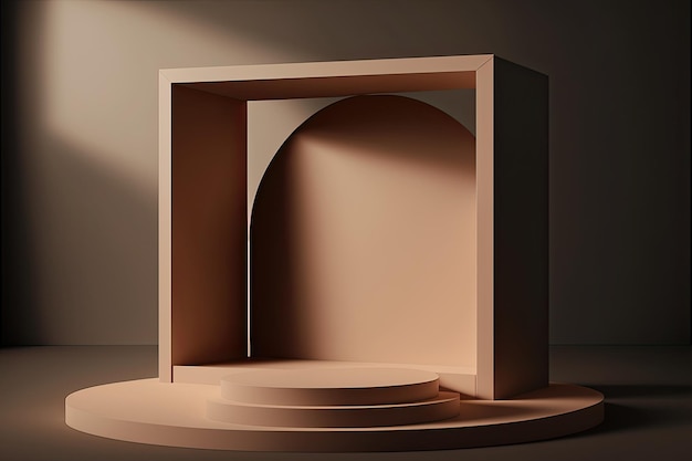 3D Pastel Brown Podium Display Natur Holzständer Hintergrund für Produkte Generative ai