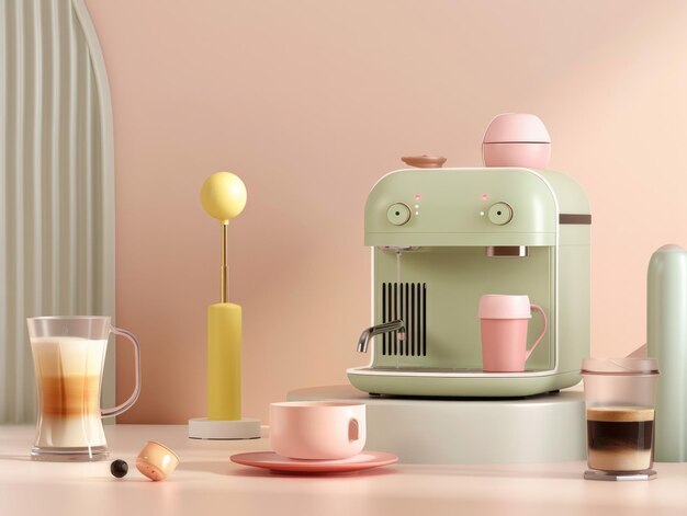 3D-Pastel-Kaffeemaschine, Espresso- und Tee-Infuser im Lehmstil