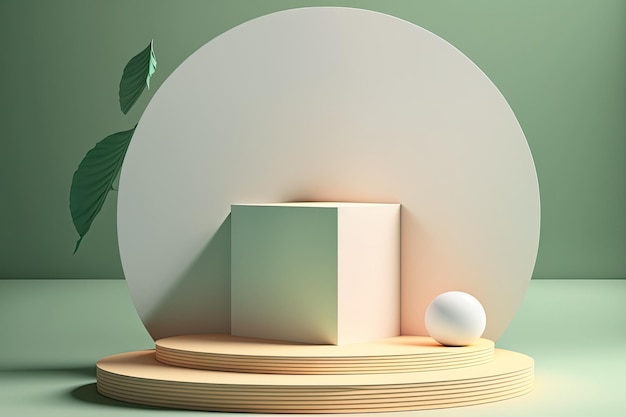 3D Pastel White Podium Display naturaleza soporte de madera Fondo para productos Generative ai