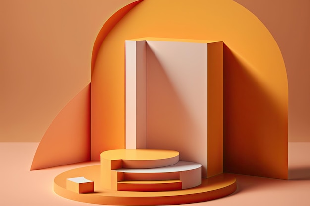 3D Pastell Orange Podium Display Natur Holzständer Hintergrund für Produkte Generative ai