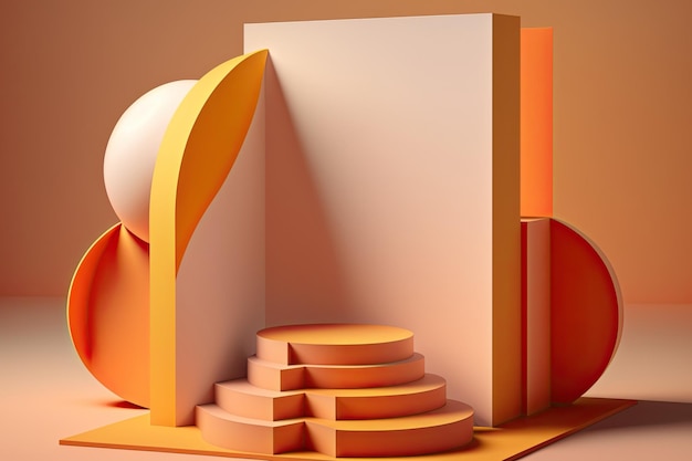 3D Pastell Orange Podium Display Natur Holzständer Hintergrund für Produkte Generative ai