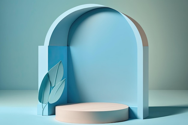 3D Pastellblau Podium Display Natur Holzständer Hintergrund für Produkte Generative ai