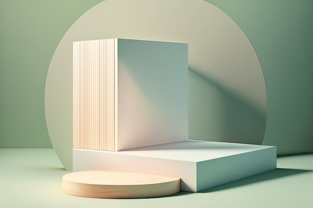 3D Pastellweiß Podium Display Natur Holzständer Hintergrund für Produkte Generative ai
