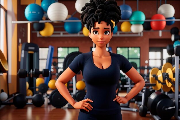 3D personagem brasileira mulher atlética ginásio aptidão