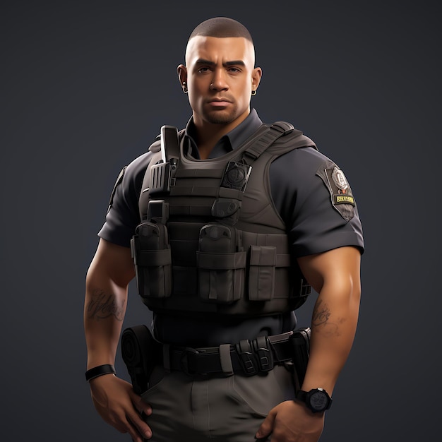 3D Personagem Policial do sexo masculino Forte Pele Leve Alforças Execucionista de Lei Arte de Design de Ativos de Jogo