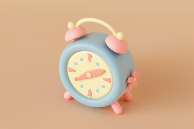 3d personaje de dibujos animados despertador despertador hora de la mañana concepto de reloj de despertador sencillo horario de vida de alerta de la mañana plan diario hora de trabajar reloj de dibujo animado para niños concepto de plazo de recordatorio