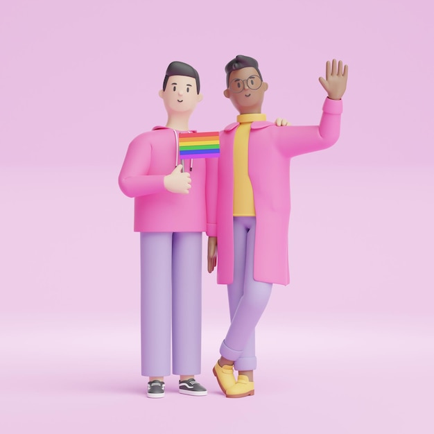 3D Personaje Hombre LGBTQ Orgullo Homosexual Pareja Amor San Valentín Amigos Mujer Hombre Feliz