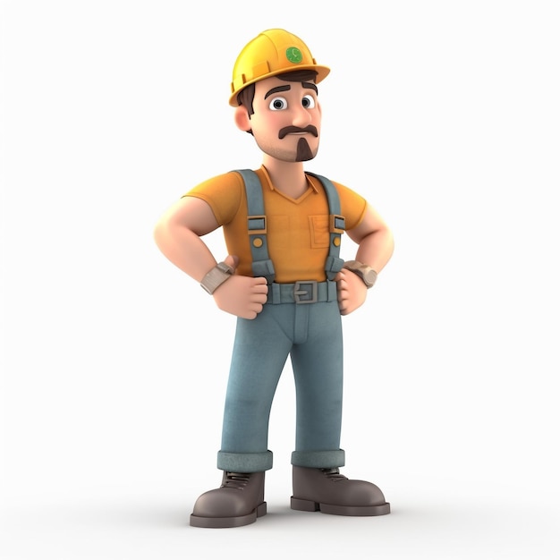 Foto 3d personaje de trabajador de la construcción