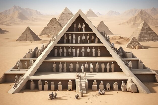 3D pessoas personagem humano sentar-se na pirâmide 3D render ilustração