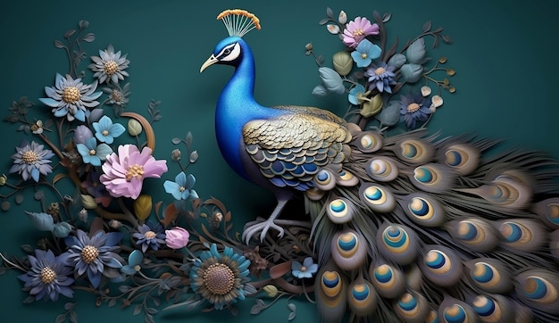 3D-Pfau-Becherwickeldesign mit bunten Flügeln