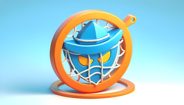 3D Phishing Net Emblem Cybersecurity Theme Captura simbólica de tentativas de phishing com Net on Iso