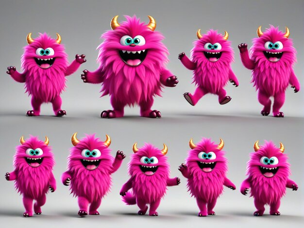 Foto 3d-pink-monster o süß und flauschig