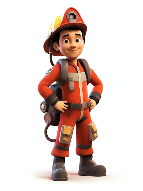 3D-Pixar-Charakterporträts eines Feuerwehrmanns