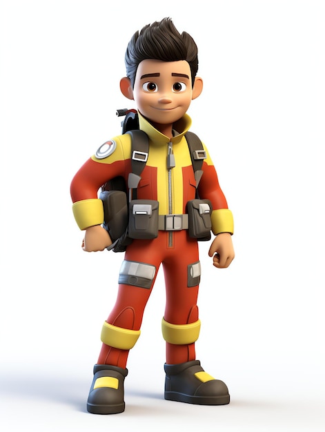 3D-Pixar-Charakterporträts eines Feuerwehrmanns