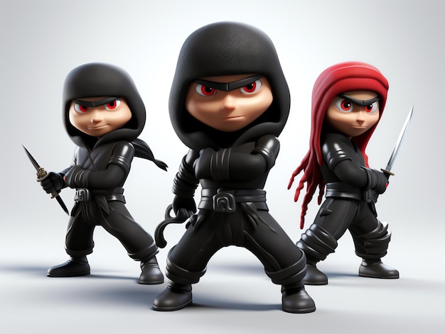 3D-Pixar-Charakterporträts von Ninjas