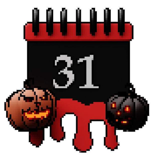 3d pixel art halloween 31 data calendário de outubro sangrento preto com jack o 'lantern ornamento de halloween